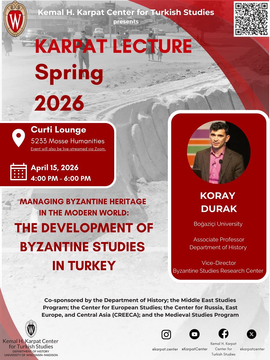 bizantologtr's tweet photo. DUYURU: Koray Durak'ın, 15 Nisan’da (Türkiye saatiyle 16 Nisan 00:00) Kemal H. Karpat Center for Turkish Studies bünyesinde düzenlenen “Managing Byzantine Heritage in the Modern World: The Development of Byzantine Studies in Turkey” başlıklı konuşması için👇 https://t.co/ZZwvE67BD8