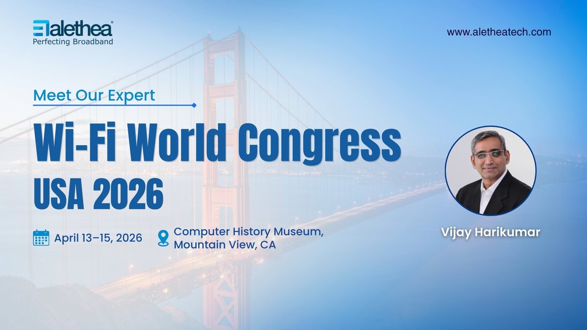 Just hours to go – #WiFiWorldCongress #USA 2026!

Meet Alethea experts Vijayaraghavan Harikumar &amp; Rajeev S. Explore #WiCheck for real-world #WiFi testing &amp; #TR398 compliance.

📍 #MountainView, #CA | Apr 13–15

🔗Explore WiCheck: aletheatech.com/wicheck-access…

#AletheaTech #Networking