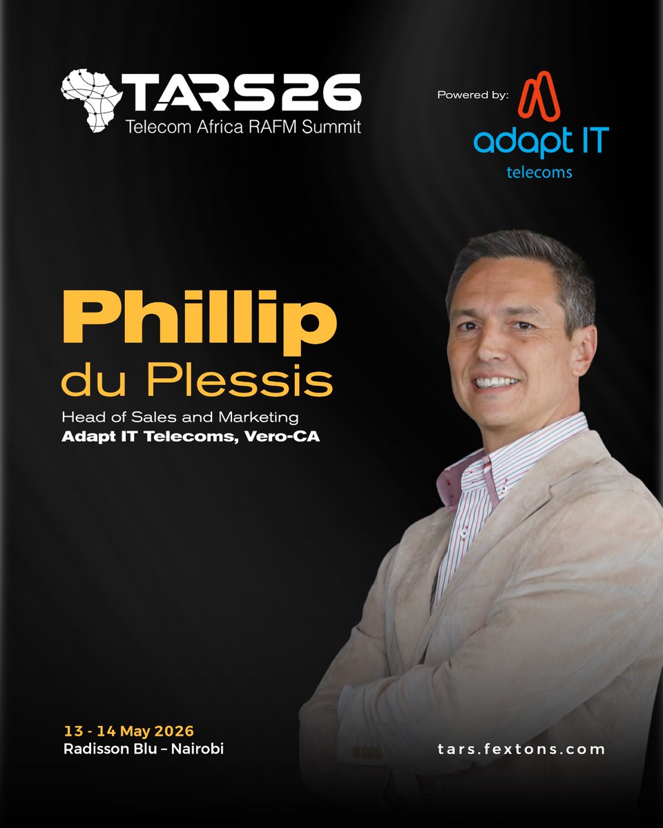 TFRA2023's tweet photo. Where strategy meets technology, growth follows.

Phillip du Plessis (Adapt IT Telecoms) joins #TARS26—bridging commercial strategy with real telecom solutions.

📍 Radisson Blu, Nairobi
🗓️ May 13–14
🔗 https://t.co/jaSMpPQKPk
#DigitalTransformation #RAFM https://t.co/8VfJ2XmqzC