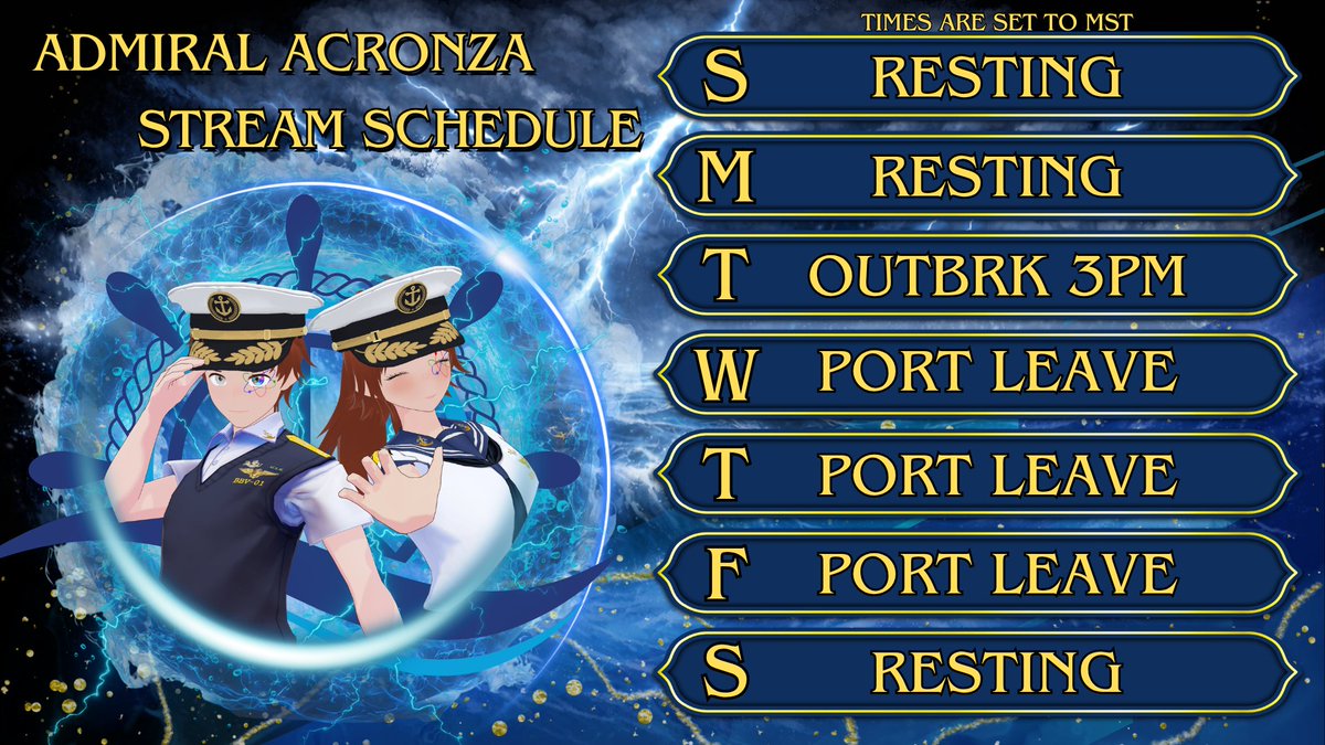 Stream schedule for the week
Will be setting up a tuesday thursday stream schedule to see if i can manage the time betternand not burn out
But this week i will be out on port leave and wont be able to stream
See yall there 07