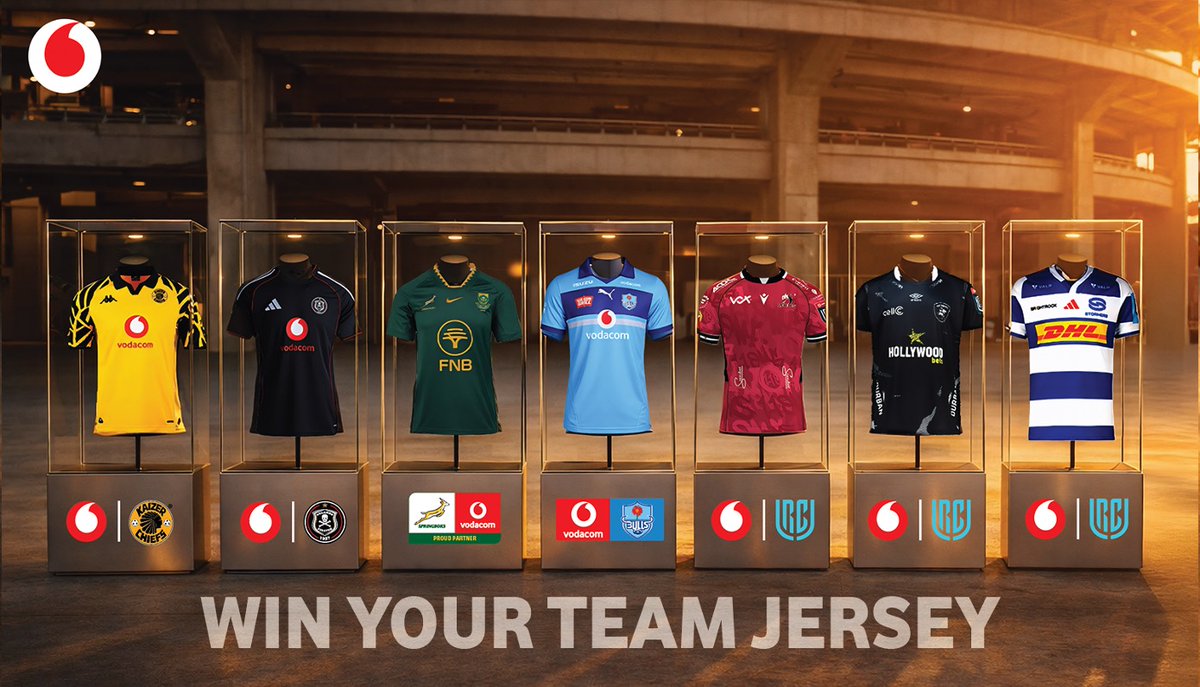 Vodacom's tweet photo. Champions back champions. 🏆
From rugby giants to soccer stars, @Vodacom powers the game.
Win your team’s official jersey. 

Comment #DankoVodacom❤️ + Enter: https://t.co/p2D8h3YqUU
Vodacom. The Champion Network.

Competition closes: 31 May 26 (23h59) | T's &amp; C's Apply https://t.co/wSv5IBvCM6
