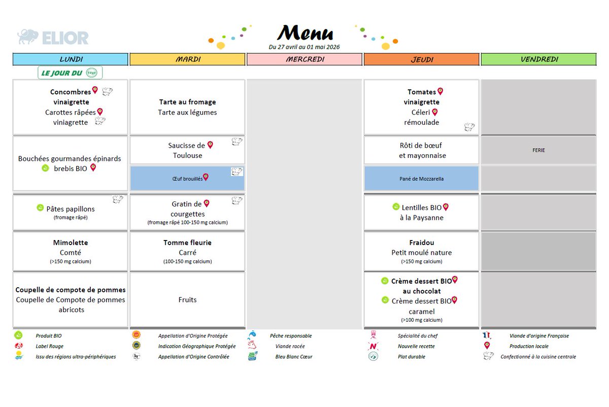 passagedagen's tweet image. #menus Découvrez les menus servis dans les self-services des groupes scolaires et à l'accueil de loisirs du 27 avril au 1er mai 2026. 👇