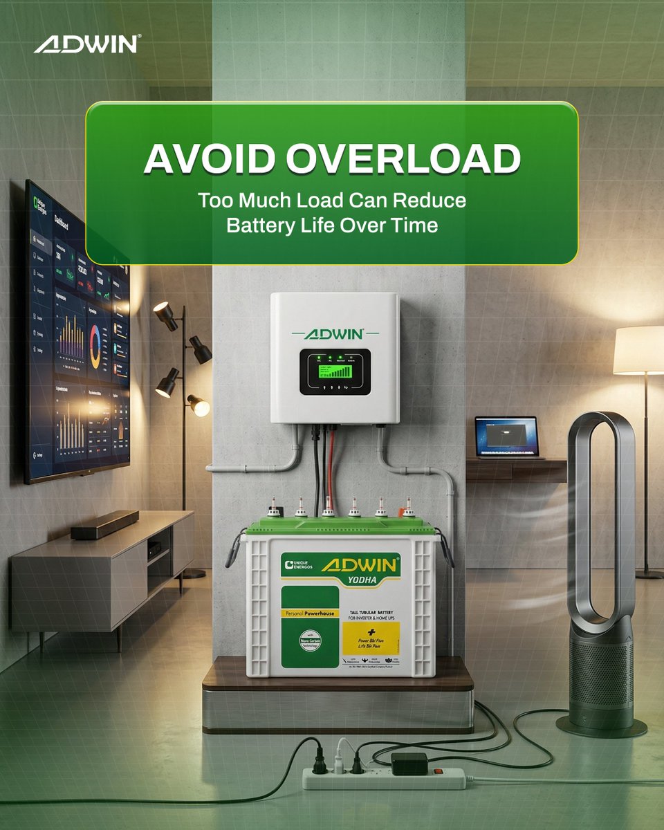 AdwinBattery's tweet image. Small habits = longer battery life.
Keep your backup system performing at its best.

#PowerTips #BatteryCare #AdwinEnergy