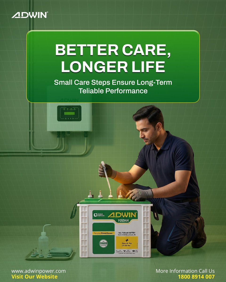 AdwinBattery's tweet image. Small habits = longer battery life.
Keep your backup system performing at its best.

#PowerTips #BatteryCare #AdwinEnergy