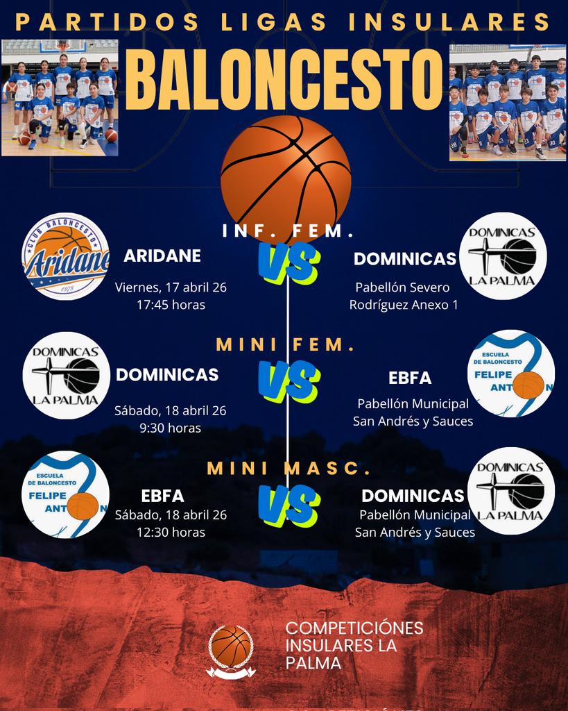 DominicasPalma's tweet photo. ¡Llega una semana llena de emoción, esfuerzo y pasión por el baloncesto! 🏀💥
Nuestros equipos saltan a la cancha en las competiciones insulares y autonómicas 💪
Ven a animar, disfrutar y vivir el deporte base como se merece 🙌 https://t.co/600lE8WtJz