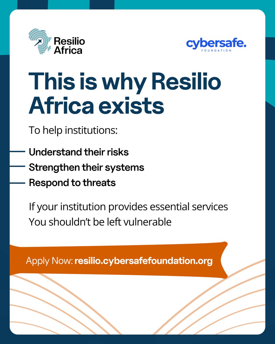 cybersafehq's tweet image. “We’re too small to be targeted.”

“We already have basic security.”

Common assumptions, real risks.

Resilio Africa helps institutions strengthen their cybersecurity and stay prepared.

Apply now: resilio.cybersafefoundation.org

#ResilioAfrica #CyberSecurityAwareness