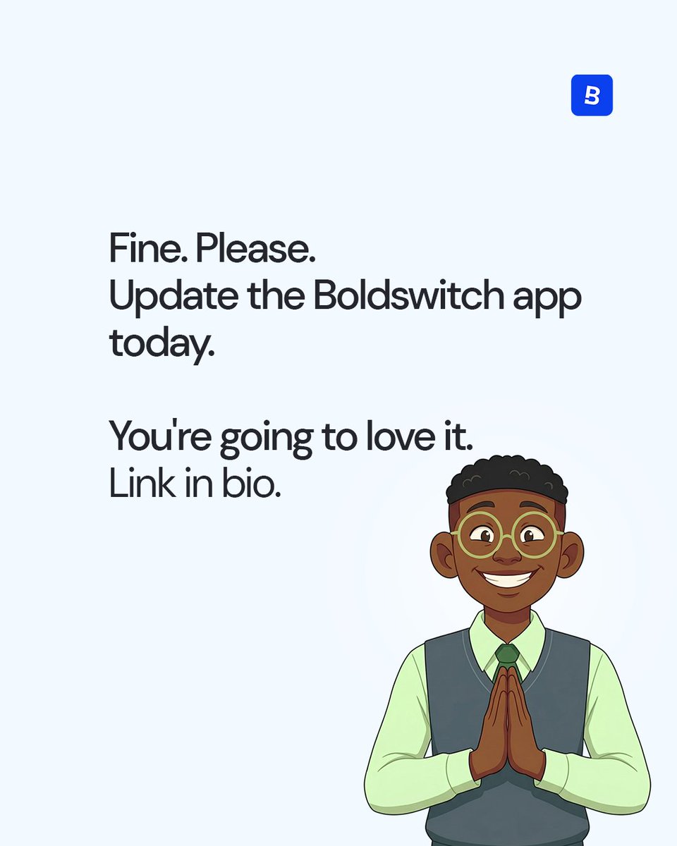 boldswitch_ng's tweet image. You've been warned!
The new Boldswitch is waiting for you, and we don't
want you to miss out.
Update now with the link in our bio, or head on to your
Playstore and Applestore. 
#Boldswitch #AppUpdate
#AppRedesign