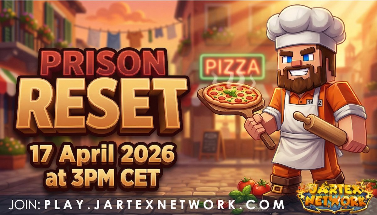 JartexNetwork's tweet photo. JartexNetwork - Prison Reset

Prison Reset will reset this Friday 17 april 2026 at 3PM CET!

📚Find out more: https://t.co/JyFPYy7x0z

We are giving away the following:
  ▪️1x €50 gift card

▶️ Like, Follow Retweet to win! https://t.co/rcpA76Wbuc