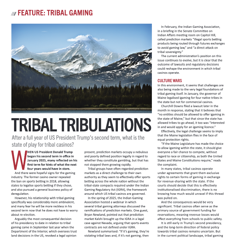 InterGameLtd's tweet image. After a full year of US President Trump's second term, what is the state of play for tribal communities in North America?

ow.ly/Pw6950YwLYj

#landbased #displays #TITO #LatAm #IAGR