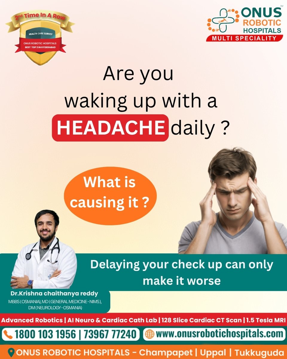 Onushospital's tweet image. Daily Headache 

Waking up with daily headaches could signal underlying neurological issues. Early diagnosis prevents complications and ensures better long-term brain health.

#Headache #Migraine #NeuroCare #BrainHealth #ChronicHeadache #ConsultNeurologist #ONUSHospitals