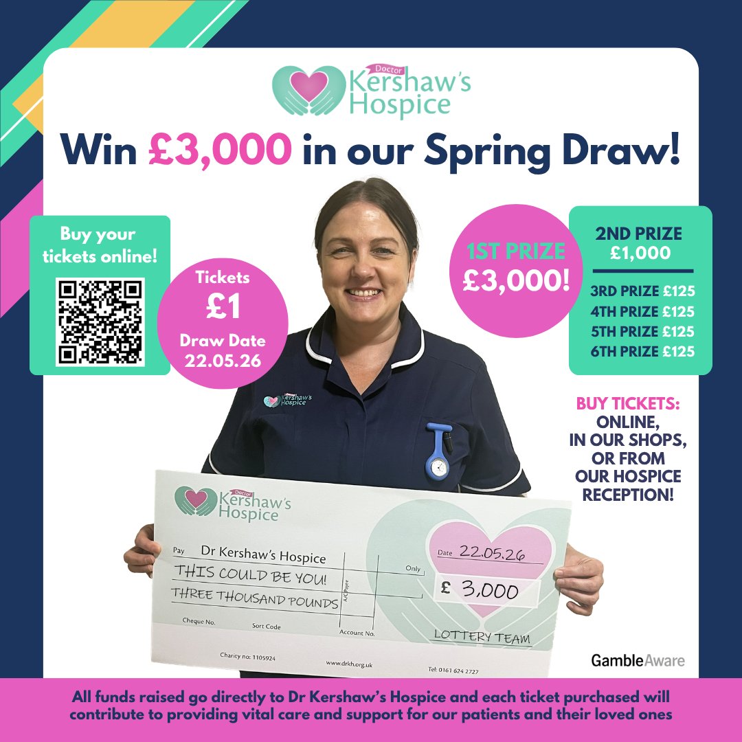 Win £3,000 in our Spring Draw! ✨

The lucky winner will receive £3,000, with the runner-up scooping £1,000!

Tickets are just £1 and you can buy them online here: drkh.org.uk/lotterydraw

A chance to WIN, a way to CARE! 💜