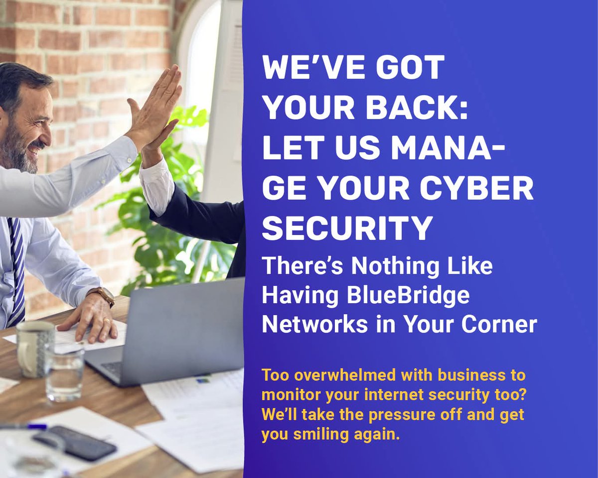 kevingoodmanBBN's tweet image. The best #cybersecurity plans R proactive because hackers R always looking for a point of vulnerability We #monitor a number of components of UR systems 2make sure you’re always protected
Call 1.866.990.BLUE 2 speak w/ our cybersecurity experts 
BlueBridgeNetworks.com