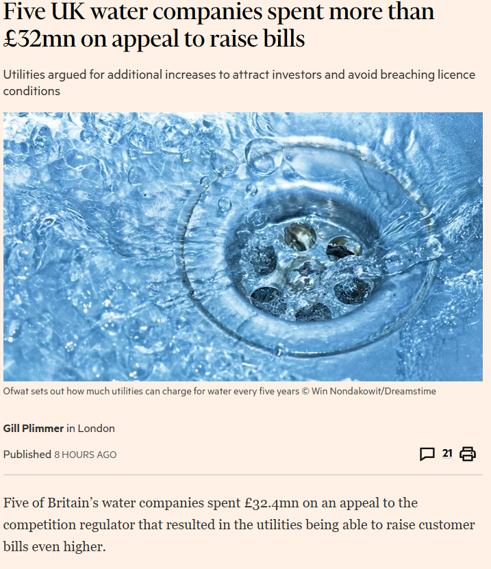 labourlewis's tweet image. Privatisation in a nutshell.

Five UK water companies funded by your bills spending millions just so they can raise those bills even higher.

It will feel like a slap in the face for Norwich residents to see that Anglian Water are one of the worst offenders.

The system is