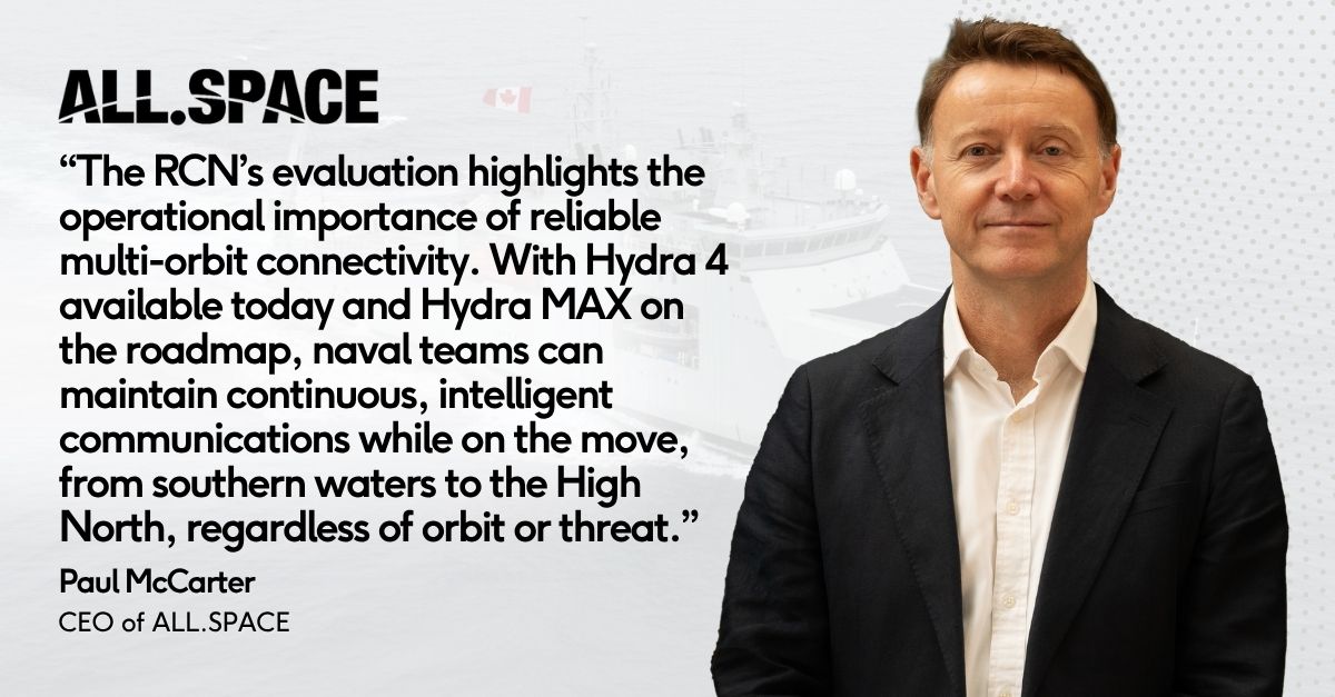 allspaceltd's tweet photo. Advancing multi-orbit capability across allied forces.

The @RoyalCanNavy selected our Hydra 4 mobility terminal for Shore-Based SATCOM evaluation, with a view to potential deployment within NATO's integrated SATCOM architecture.

@CDRmagazine 🔗 https://t.co/vTDNlxb175 https://t.co/JynoaoRSIC