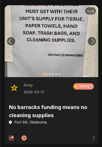 hotscots_app's tweet photo. Our real take, but Soldiers living in the barracks are treated very differently than those with families.

They're told they're responsible for the poor conditions Sunday formations at 2000 to clean what leadership won't or can't fix because of many reasons we've explored.

If barracks conditions are such a problem that it justifies ruining weekends, we'd love to see those senior leaders move in until the mold, broken HVAC, and everything else gets resolved.

The road goes both ways.