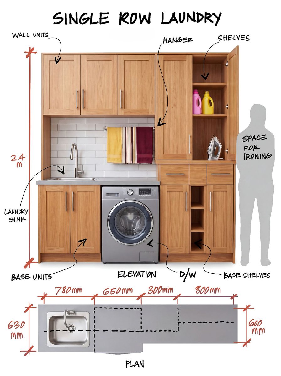 varunsh377's tweet image. Small space? No problem. 🧺

This Single Row Laundry Design fits sink, washer/dryer, storage &amp;amp; ironing; all in one clean, space-saving layout. Smart, minimal &amp;amp; highly functional.

#laundrydesign #utilityroom #smallspacedesign #smartstorage #homedesign