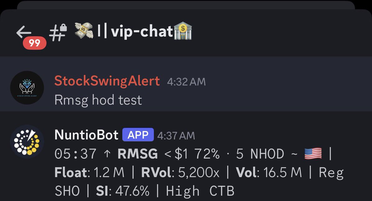 StockSwingAlert's tweet image. Check the MF timestamp GUYS!  👇👇👇

$RMSG 113%+ 

First one on the scene… again. 👇👨‍🍳♑️🐐 #lockin or chase / get bagged later.