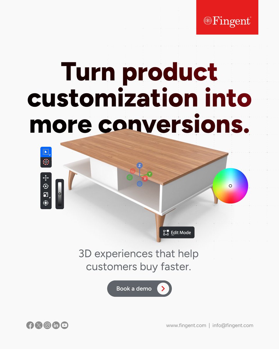 Fingent's tweet image. Give customers a better way to explore and customize products online—while helping your business increase engagement, reduce hesitation, and drive more conversions.

Book a demo: fingent.com/3d-web-configu…

#3DWebConfigurator #EcommerceGrowth  #CustomerExperience #fingent