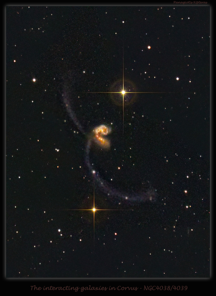 xipteras's tweet image. 📡 The Antennae Galaxies (NGC4038 and NGC4039), located in the constellation Corvus, are a dramatic pair of interacting #galaxies, named for the elongated antenna-like tidal tails produced by their spectacular collision.

Located about 45 million light-years from Earth, they