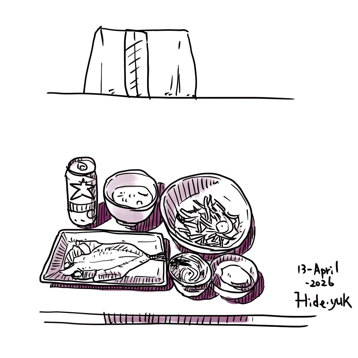 hidebosan's tweet image. latihan. makan malam pada hari ini. 今日の夕食。 #sketsapen #pensketch  #sketch #clipstudio #makanan