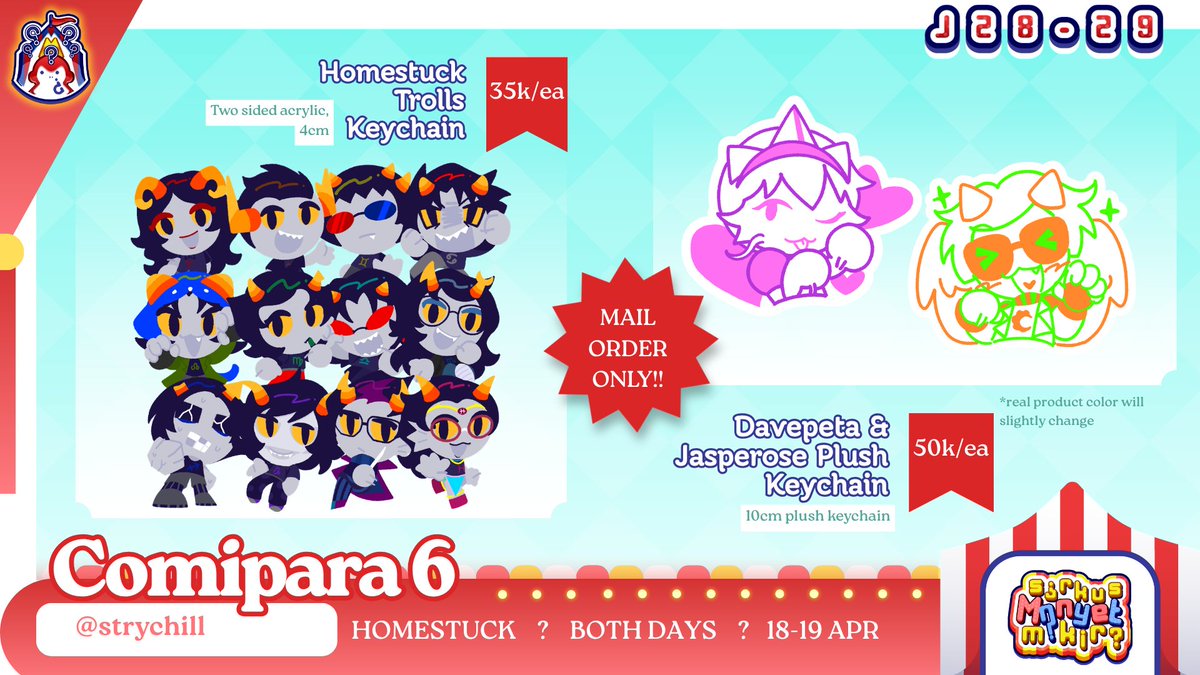 🦦 Like &amp; RT are appreciated 🦦
Haloo ini katalog ku buat event #Comipara6 nanti dan mail order🥳🥳

Booth: J28-29 | Sirkus Monyet Mikir
Fandom:
- Ensemble Stars!!
- Idolm@ster Gakuen &amp; Shiny Colors
- Homestuck

Link mail order (13-19 April): forms.gle/bXa8cssAwQDskU…

(1/2)