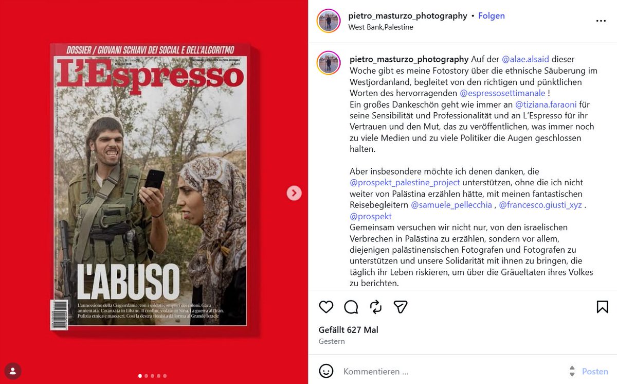 RashadAlhindi's tweet photo. Das Foto ist echt - nicht KI generiert - und wurde vom Italienischen Fotografen Piero Masturzo im völkerrechtswidrig besetzten Westjordanland aufgenommen.

Der Israelische Besatzungssoldat ist bekannt, weitere Fotos bestätigen seine Existenz - seht selbst unten im Kommentar ⬇️ https://t.co/OgYy0xFjlX