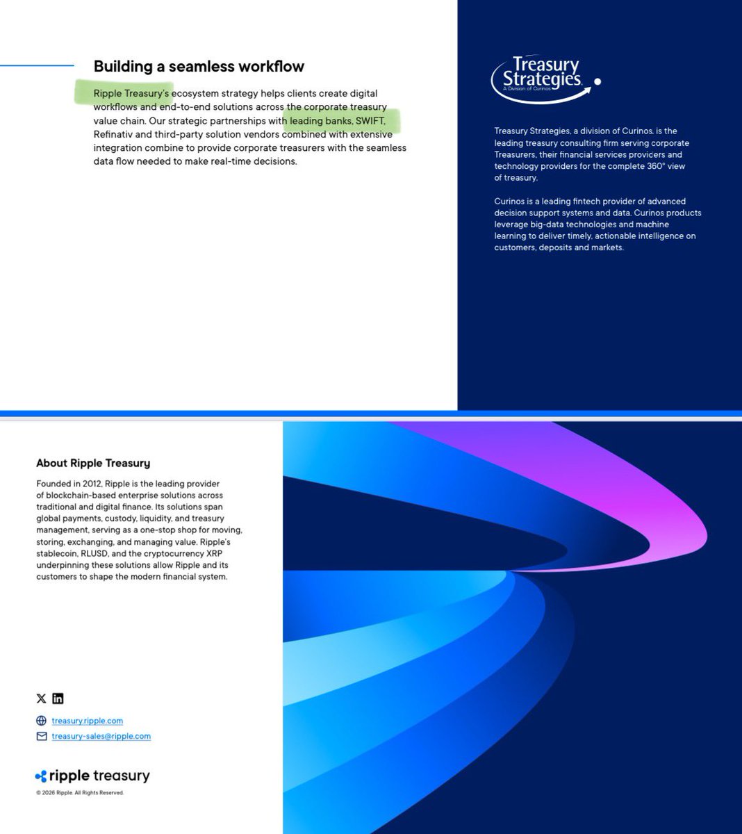 ÚLTIMA HORA: Ripple Treasury añade a SWIFT a su lista de socios estratégicos.