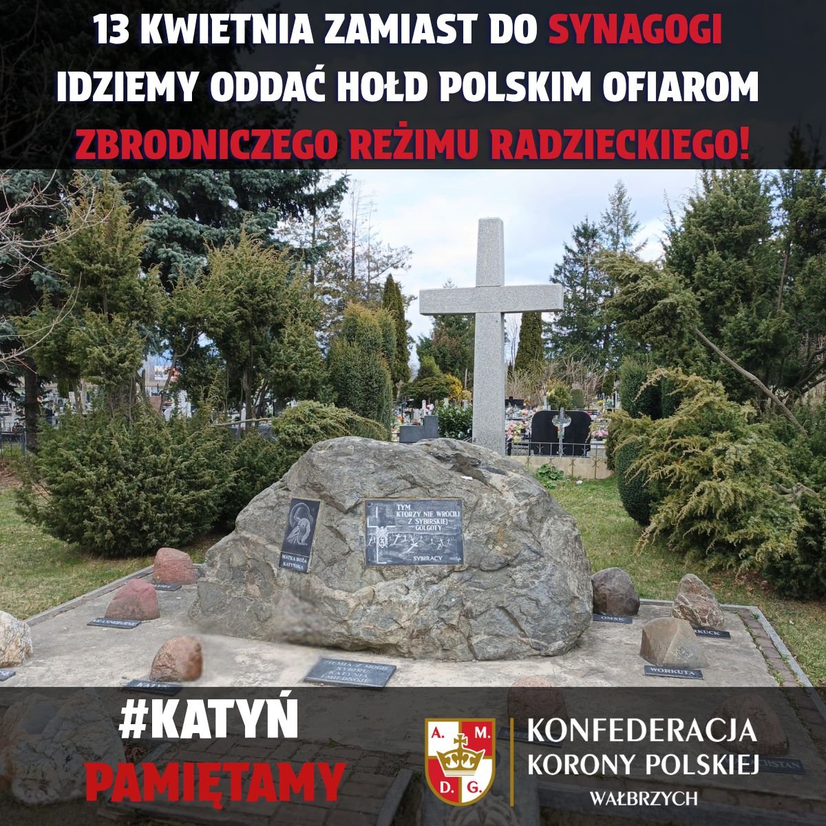 KoronaWalbrzych's tweet photo. Katyń i Sybir – dwa słowa, które do dziś krwawią w naszej historii. 🥀💔
13 kwietnia zachęcamy do odwiedzenia miejsc pamięci - takich jak Pomnik Sybiraków i Ofiar Katynia na cmentarzu w Dzierżoniowie. 🕯️
#Katyń #Sybiracy #Pamiętamy #Dzierżoniów #HistoriaPolski https://t.co/ynUXxdSYcd