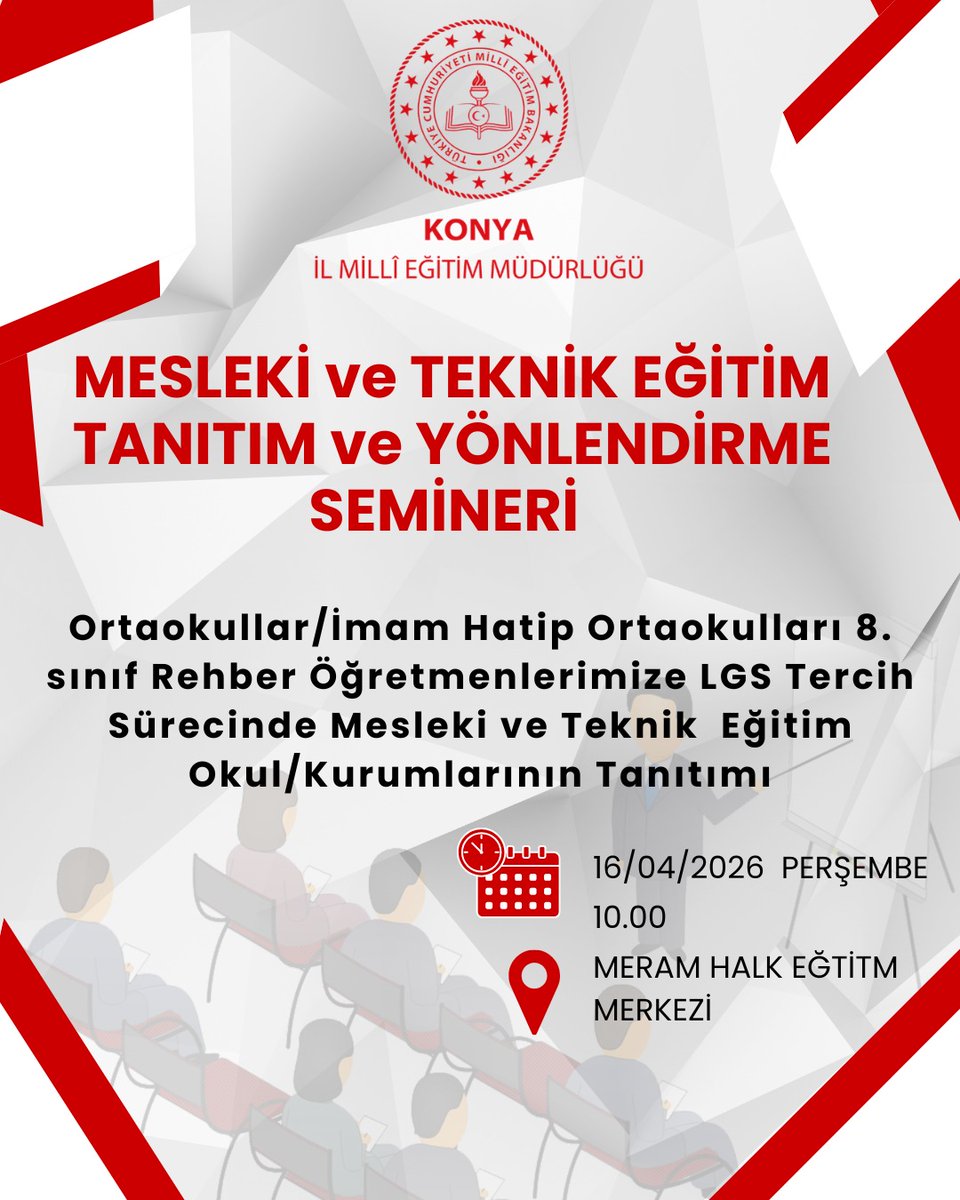 Mesleki ve Teknik Eğitim Tanıtım ve Yönlendirme Semineri

Konya İl Millî Eğitim Müdürlüğü tarafından, ortaokullar ve imam hatip ortaokullarında görev yapan 8. sınıf rehber öğretmenlerine yönelik Mesleki ve Teknik Eğitim Tanıtım ve Yönlendirme Semineri düzenleniyor. ⤵️