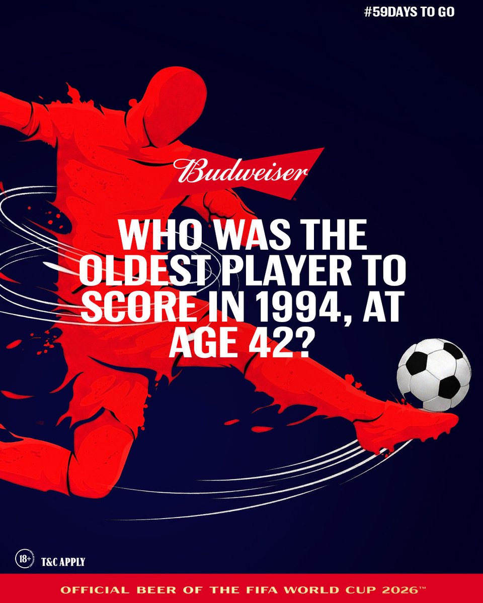 Age was nothing but a number for this player, showing his indomitable spirit.

Drop your answer in the comments and use the hashtags: #Budstalgia #BudweiserXFWC26 for a
chance to win exciting prizes. 🏆✨

T&amp;Cs apply.

NB: you Must Be Following Across Platorms.

#Budweiser