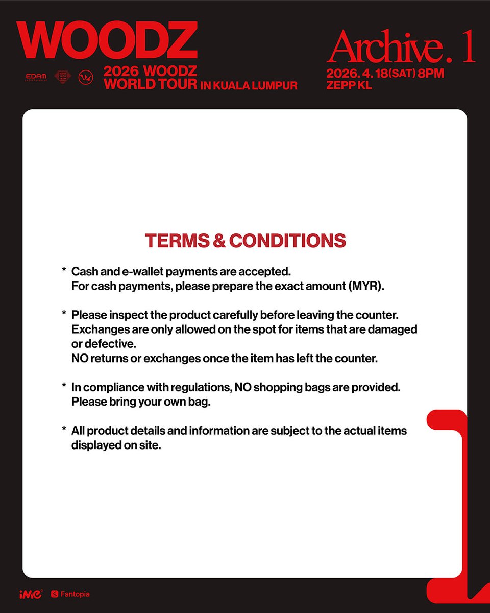 imemalaysia's tweet image. 𝟮𝟬𝟮𝟲 𝗪𝗢𝗢𝗗𝗭 𝗪𝗢𝗥𝗟𝗗 𝗧𝗢𝗨𝗥＇𝗔𝗿𝗰𝗵𝗶𝘃𝗲. 𝟭＇𝗜𝗡 𝗞𝗨𝗔𝗟𝗔 𝗟𝗨𝗠𝗣𝗨𝗥

Don’t miss out! MOODZ 👀 Official Merchandise will be available on-site on show day at Zepp Kuala Lumpur ~ Availability of the merchandise is based on a first-come, first-served basis! 🛍️