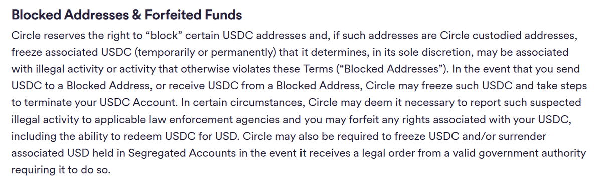 zisbraindead's tweet photo. .@circle will not block stolen funds, because it is a 
"moral quandary" to determine if stolen money should be frozen, but reserves the right to freeze anyone's money at their "sole discretion". https://t.co/3XNBvqKaqk