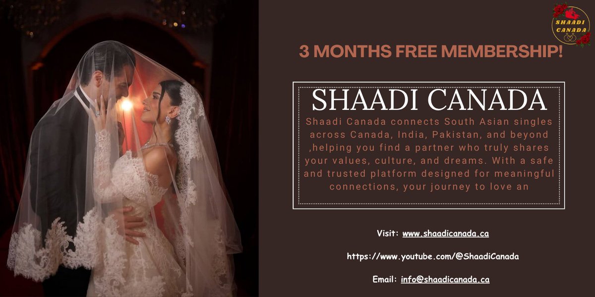 shaadicanadaCA's tweet image. Shaadi Canada is here to connect single with ideal partners in Canada, India, Pakistan, Bangladesh, South Asia. Find Your Perfect Match on Shaadi Canada 3 Months Free Membership youtube.com/@ShaadiCanada shaadicanada.ca #FindYourMatch #ShaadiCanada #SouthAsianLove #Singles