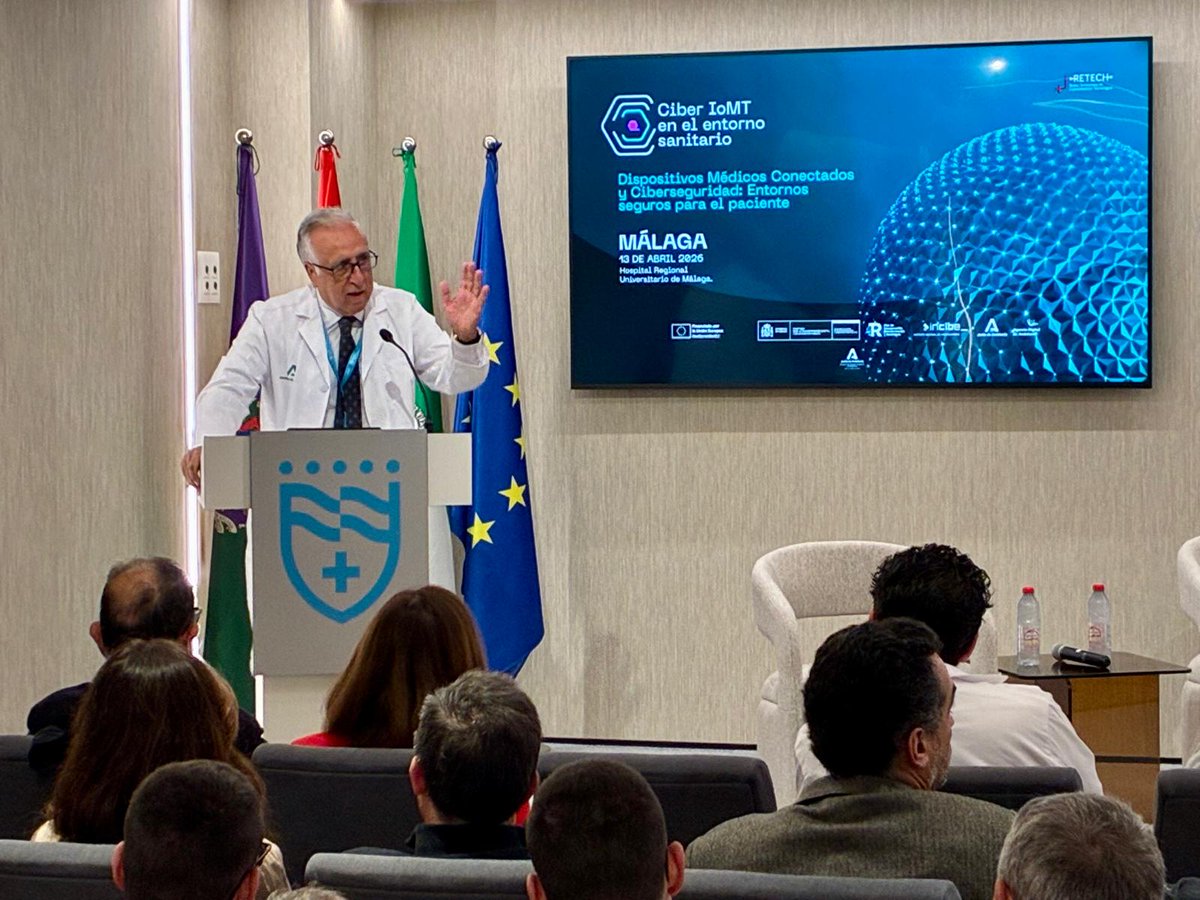 HRegionalMalaga's tweet image. 🔐🏥 El Hospital Regional de Málaga ha sido el primer centro en acoger la jornada “Ciber IoMT en el entorno sanitario”, un encuentro centrado en el impacto de los dispositivos médicos conectados en la seguridad del paciente.

#Ciberseguridad #IoMT
#SomosHRegional 
#HRUMContigo