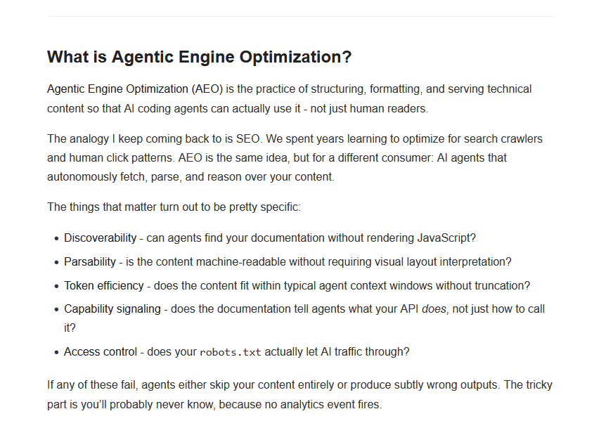New post from <a href="/addyosmani/">Addy Osmani</a> (a Google engineer working on Gemini and Cloud). And yep, he has a new version of the acronym AEO -> Agentic Engine Optimization (AEO)

I think at some point, Google needs to come out with an official stance on all of this. Because as of now, the various