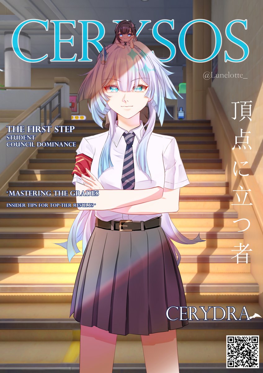 Lunelotte_'s tweet photo. "Listen up, loyal students! The time has come for the official Student Council policy address via our digital magazine. Scan here for more information!" ♟️🗣️

I won’t let you down — that barcode below actually works, you know :P

#Cerylens https://t.co/KZjyjodbS0