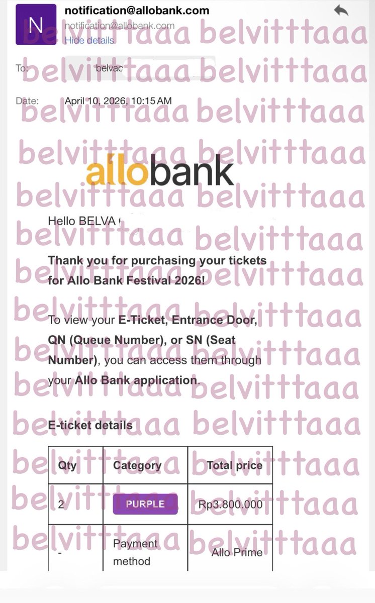 WTS / Want To Sell  
2 Tix Purple Allobank Festival 2026 Cortis  

💰 Harga web: Rp3.800.000 / 2 tickets  
🕙 Secured at 10.15 WIB  
📌 Prefer take both tickets  
💳 DP/FP

✅ Include tuker sampai wb karena aku juga nonton (pairing sama temenku 👍)  

.tags wtb allo bank cortis