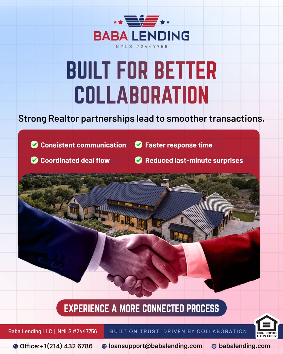 BabaLending's tweet image. Stronger partnerships create smoother deals 🤝
With the right lender by your side, every transaction becomes faster, clearer, and stress-free.

babalending.com/team/arthieka-…

#BabaLending #RealEstatePartners #MortgageSolutions #RealtorLife #HomeLoans #PropertyDeals #RealEstateSuccess