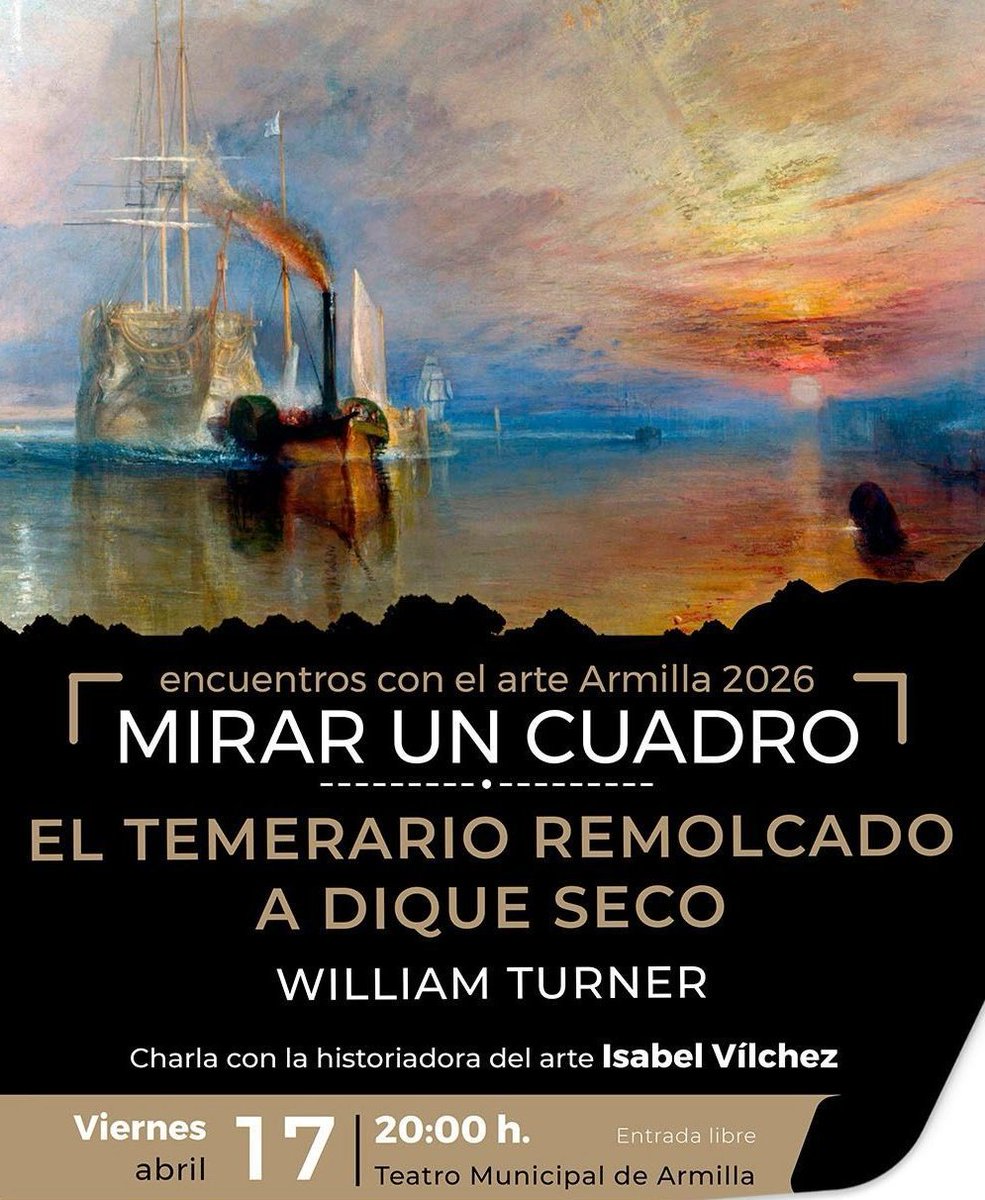 Encuentros con el Arte #Armilla 2026
🗣️ Charla a cargo de la historiadora del arte Isabel Vílchez
📅 Viernes 17 de abril
🕗 20:00 h
📍 Teatro Municipal de Armilla
🎟️ Entrada libre