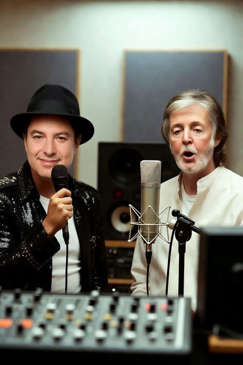 cobra__koi's tweet image. Moruno Bonilla, siguiendo los pasos de su ídolo Michael Jackson, cantará una canción con Paul McCartney contra el rasismo. "Heart this wide" (Corazón asín de ancho). Se espera que repita el éxito que Ebony and Ivory tuvo en su día. 
#MorunoBonilla #Duet #PaulMcCartney #LoPP