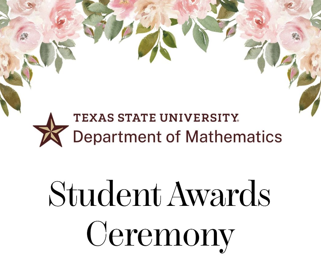 TXSTMath's tweet photo. 🎉 Congrats to our 2026 Mathematics Scholarship &amp; Outstanding Achievement winners!

Your hard work, dedication, and excellence continue to inspire. 👏

View the full list of recipients here: https://t.co/A6pcHSJW8H

#MathExcellence #ScholarshipWinners #StudentSuccess #TXSTMath https://t.co/hstWPq5WZ9