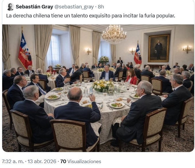 🔹El sr <a href="/sebastian_gray/">Sebastián Gray</a> publico esta foto de una supuesta cena del Pdte Kast en La Moneda, para generar indignación en la poblacion.

El problema es que la noticia es falsa y la foto es hecha con IA.

Así de miserables son, están dispuestos a todo.

PD: el despreciable borro el