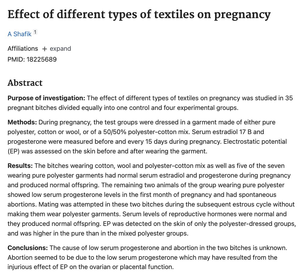 BioavailableNd's tweet image. A few dogs wearing 100% polyester during pregnancy miscarried and had low progesterone in early pregnancy. When polyester was removed, hormones normalized and successful pregnancies followed.