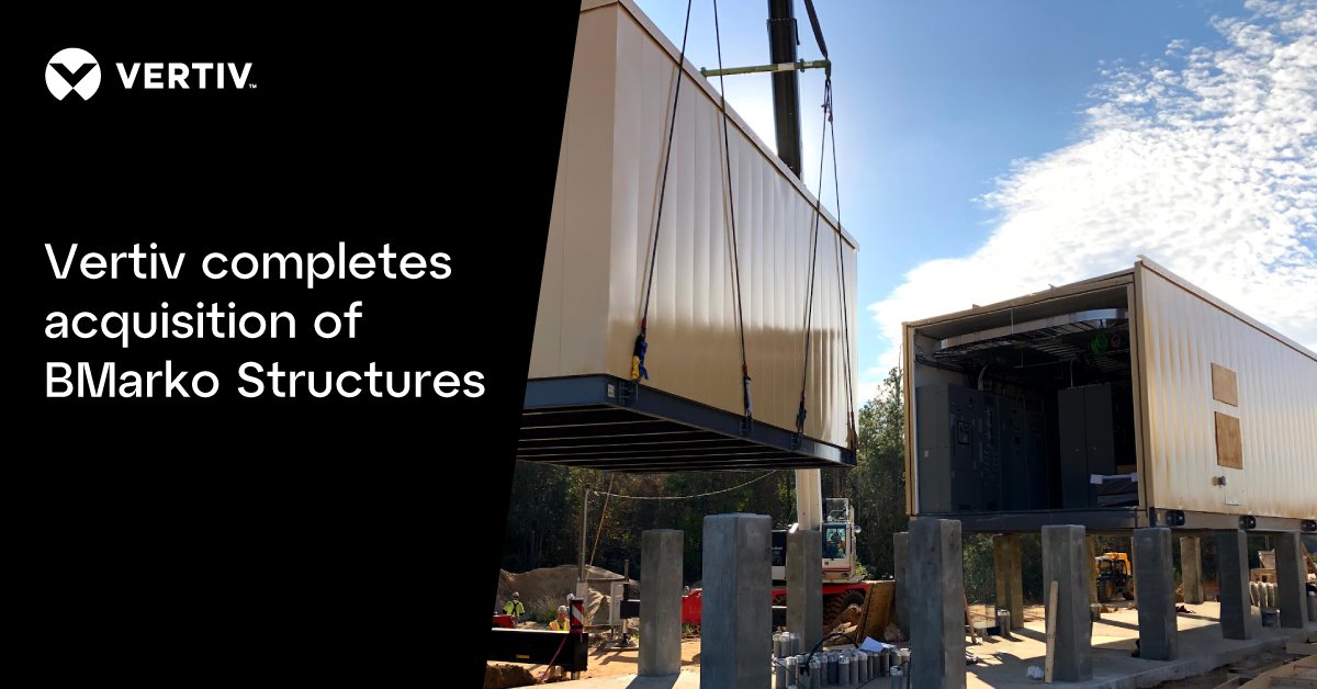 Vertiv's tweet image. Vertiv announced the acquisition of BMarko Structures LLC, expected to strengthen our execution capacity for manufactured and converged infrastructure. Learn more: ms.spr.ly/6011QAAQW

#Vertiv #DataCenters #AIInfrastructure #ConvergedInfrastructure