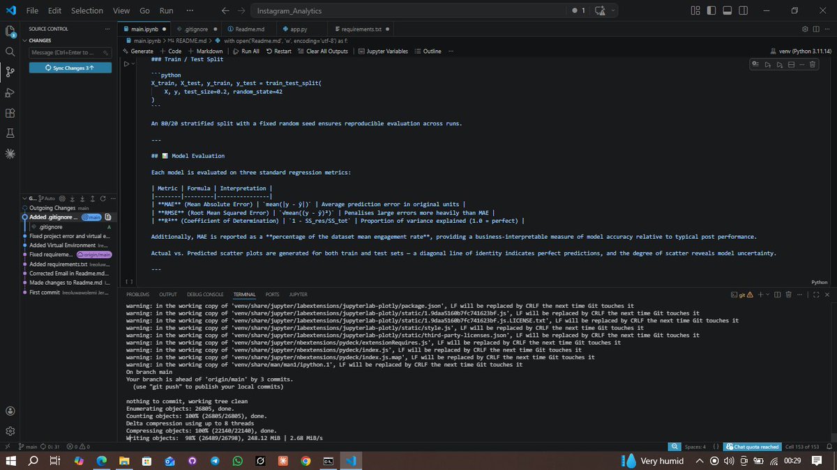 A_I_Jeremiah's tweet photo. INSTAGRAM - ANALYTICS - EDA - ML
This project covers the full machine learning pipeline for Instagram engagement analysis and also full Exploratory Data Analysis.
Full story in my GitHub repository:
https://t.co/5Q7LO8r0JB
#Data2insights https://t.co/1qDcGAoAX4