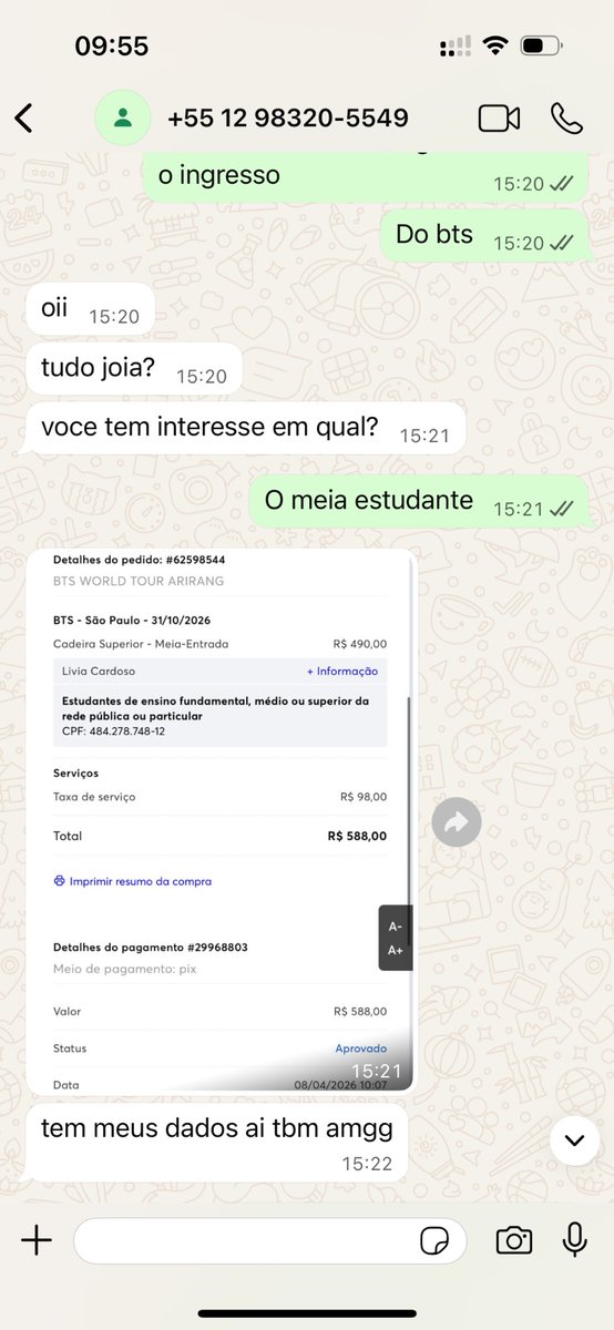 IaraKwon's tweet photo. @fleurkiive_ @juolivcarvalh0 Me ajuda e denunciar e repostar essa conta é golpe também, na emoção achando que ia conseguir ver o show acabei caindo em golpe https://t.co/H6Pm5LZmSN
