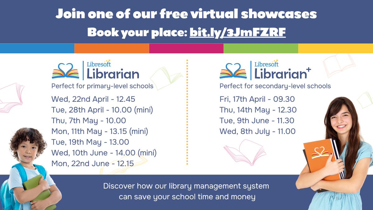 LibresoftUK's tweet photo. Join one of our FREE upcoming online showcases for a demo of our fantastic library management system - discover how Libresoft Librarian can save your school time and money.
Book your place: https://t.co/29GKUPpk87 https://t.co/qV55MGS9zz