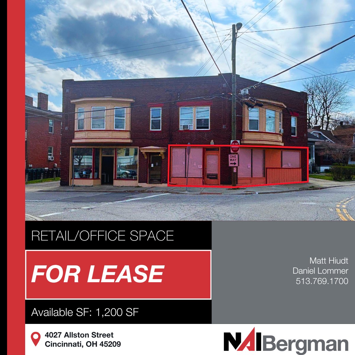 Just Listed | 1,200 SF retail/office space for lease at 4027 Allston Street.

For more information, please contact Matt Hiudt, Daniel Lommer, or visit: 1l.ink/GZJQ527

#NAIBergman #CRE