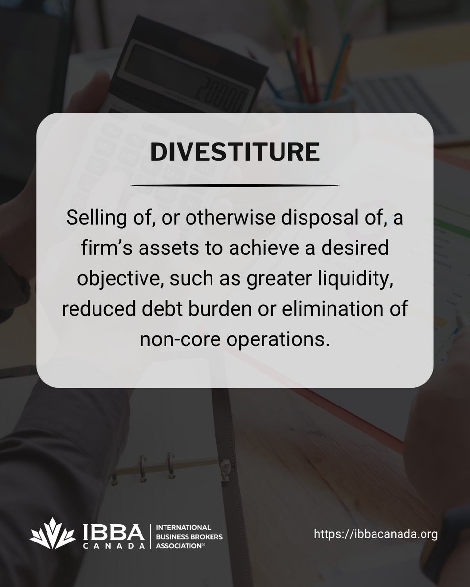 IBBA_canada's tweet photo. Guiding a client toward a strategic divestiture instead of a full sale can transform their financial future. Knowing how to carve out non-core assets maximizes owner value and elevates you from a transactional #broker to a strategic advisor. ->
(1/2) https://t.co/C8qyN67Qk7