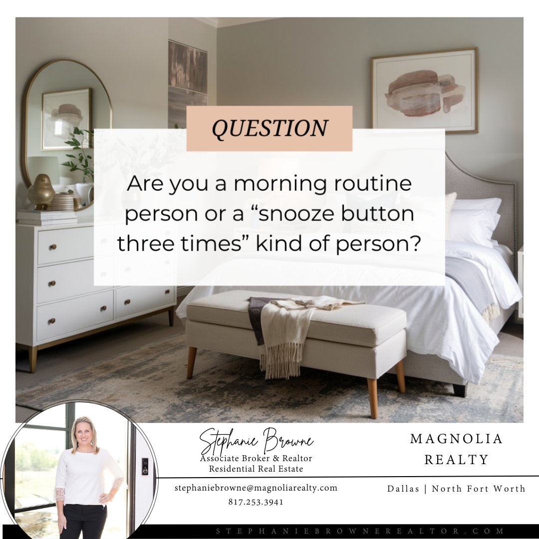 MagnoliaDFW's tweet image. Rise and shine... or hit snooze a few times? ☀️😴

Are you the type to start your day with a full routine, or do you prefer a quick dash out the door? Which one sounds more like you? Let us know in the comments!

#morningroutine #homeinspiration #alarmclock